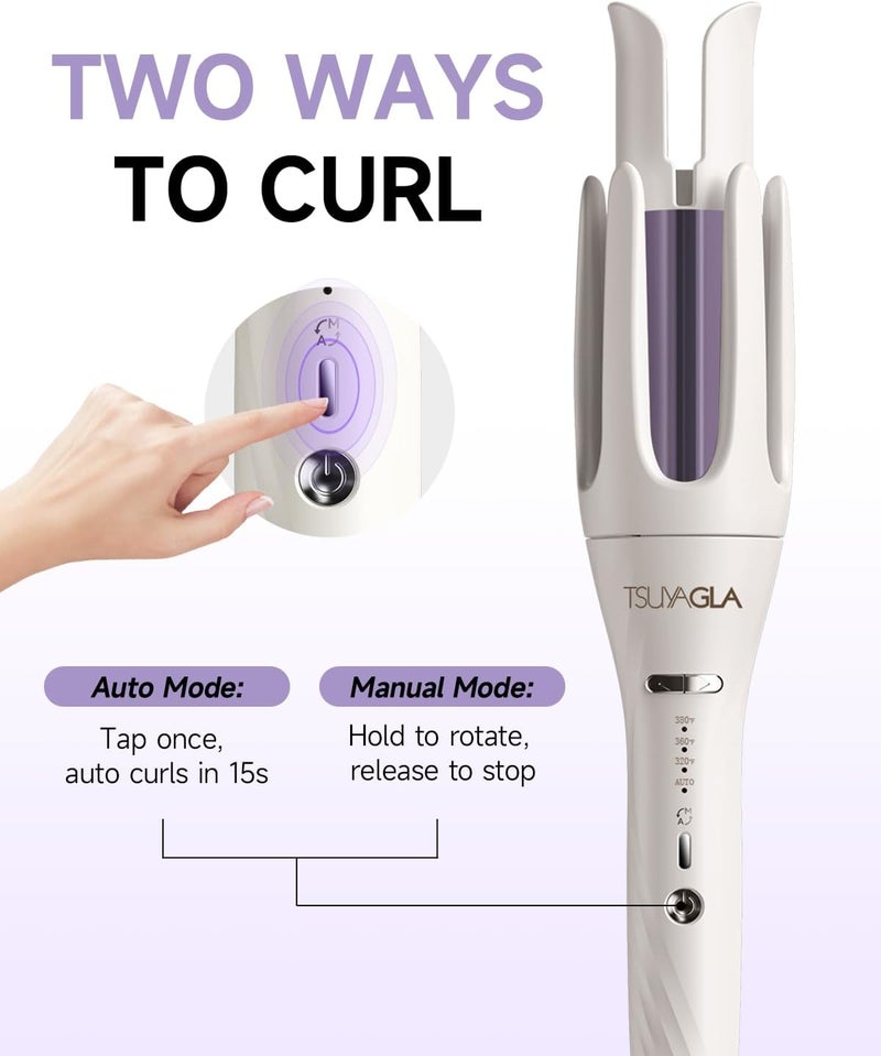 TSUYAGLA 3 in 1 Automatic Curling Iron, Hair Curlers with 3 Curling Barrels (1" - 1.25" - 1.5"), Rotating Curling Iron with 3 Temp, 2-Way Rotation, 10S Fast Heating, Anti-Scald, Dual Voltage, White - Image 3